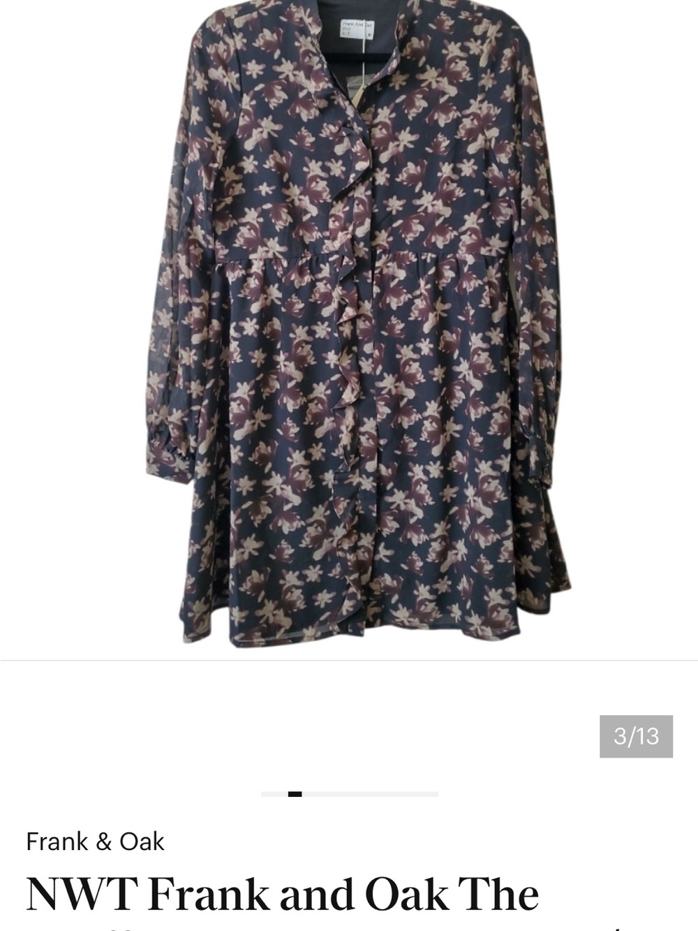 Frank & Oak Black/Brown Floral Ruffle-Front Women's Top/Mini dress